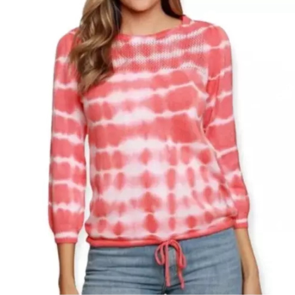 Belldini Womens Terracotta Pink White Tie-Dye Knit Sweater Pullover size S M & L